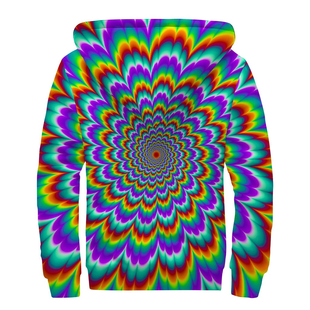 Psychedelic Expansion Optical Illusion Sherpa Lined Zip Up Hoodie