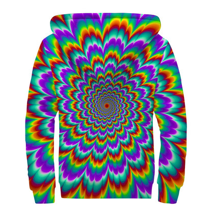 Psychedelic Expansion Optical Illusion Sherpa Lined Zip Up Hoodie