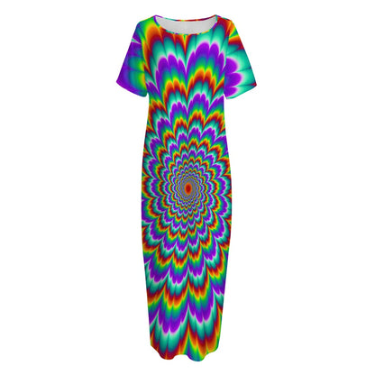 Psychedelic Expansion Optical Illusion Short Sleeve Long Nightdress