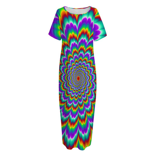 Psychedelic Expansion Optical Illusion Short Sleeve Long Nightdress
