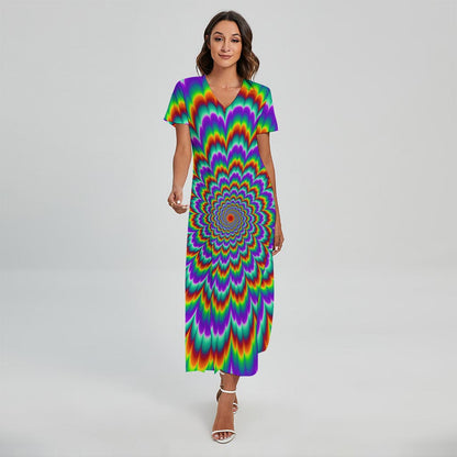 Psychedelic Expansion Optical Illusion Short Sleeve Maxi Dress