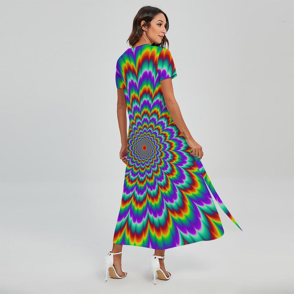 Psychedelic Expansion Optical Illusion Short Sleeve Maxi Dress