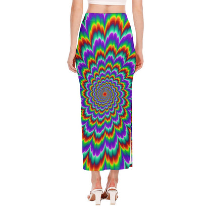 Psychedelic Expansion Optical Illusion Side Slit Maxi Skirt