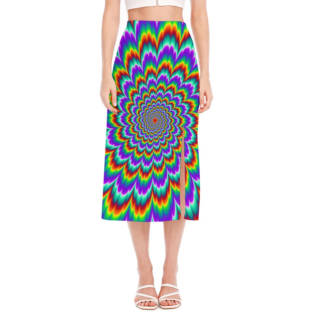 Psychedelic Expansion Optical Illusion Side Slit Midi Skirt