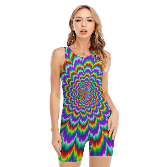 Psychedelic Expansion Optical Illusion Sleeveless One Piece Swimsuit