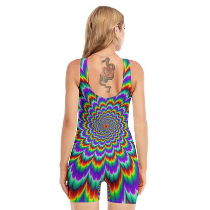 Psychedelic Expansion Optical Illusion Sleeveless One Piece Swimsuit