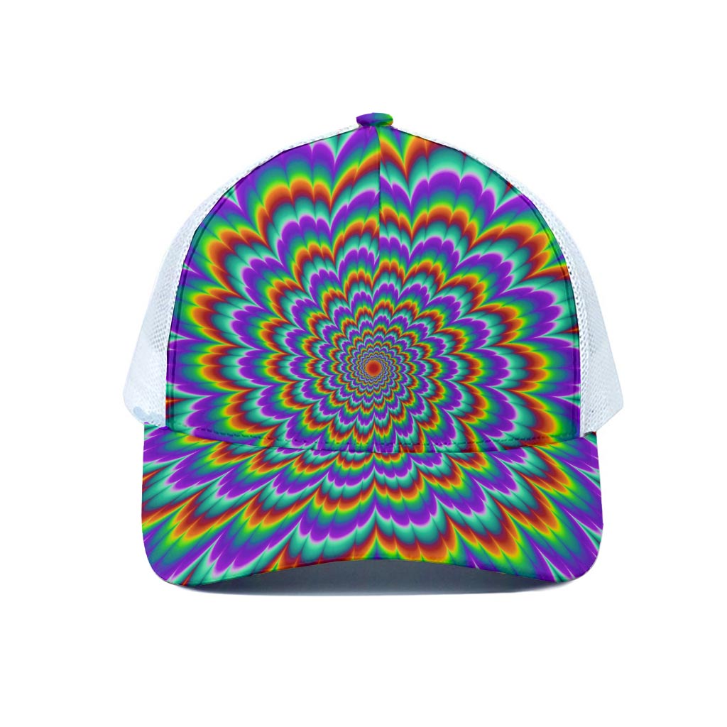 Psychedelic Expansion Optical Illusion White Mesh Trucker Cap