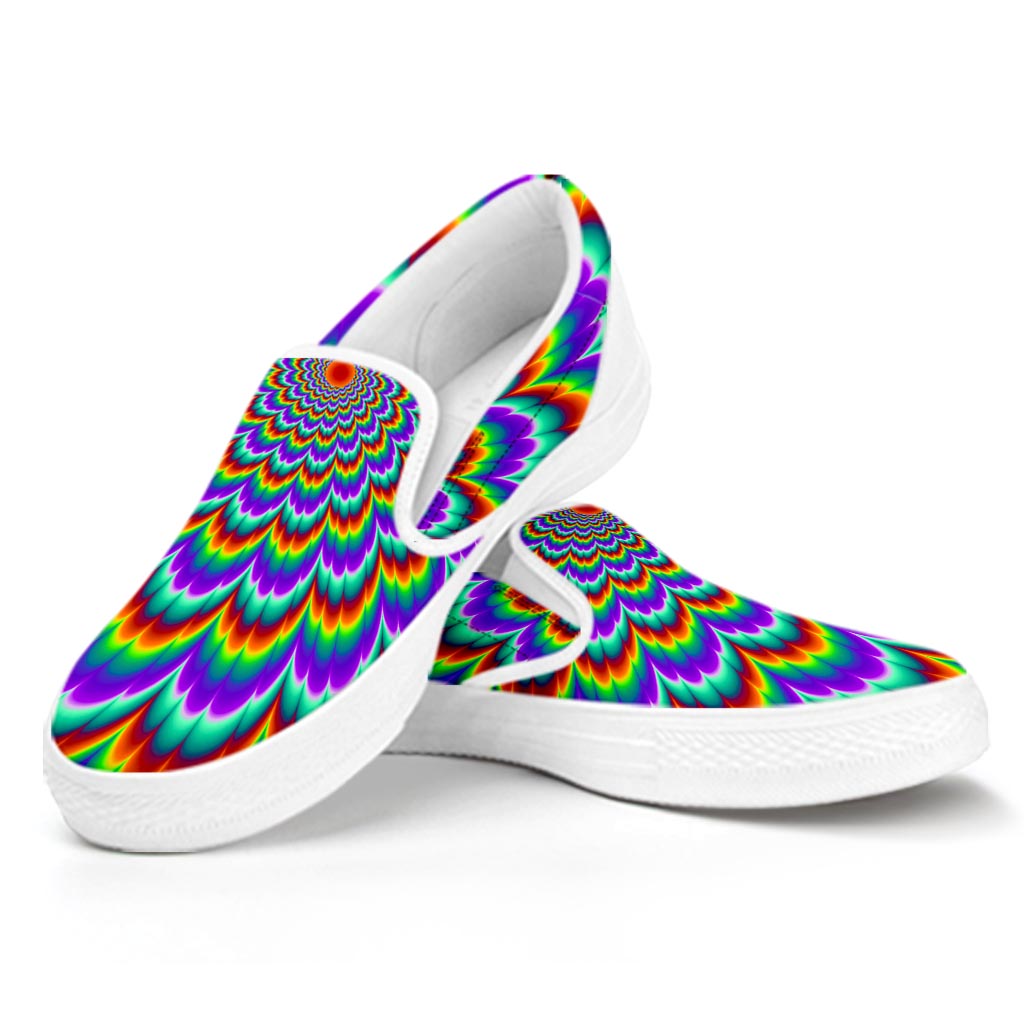 Psychedelic Expansion Optical Illusion White Slip On Sneakers