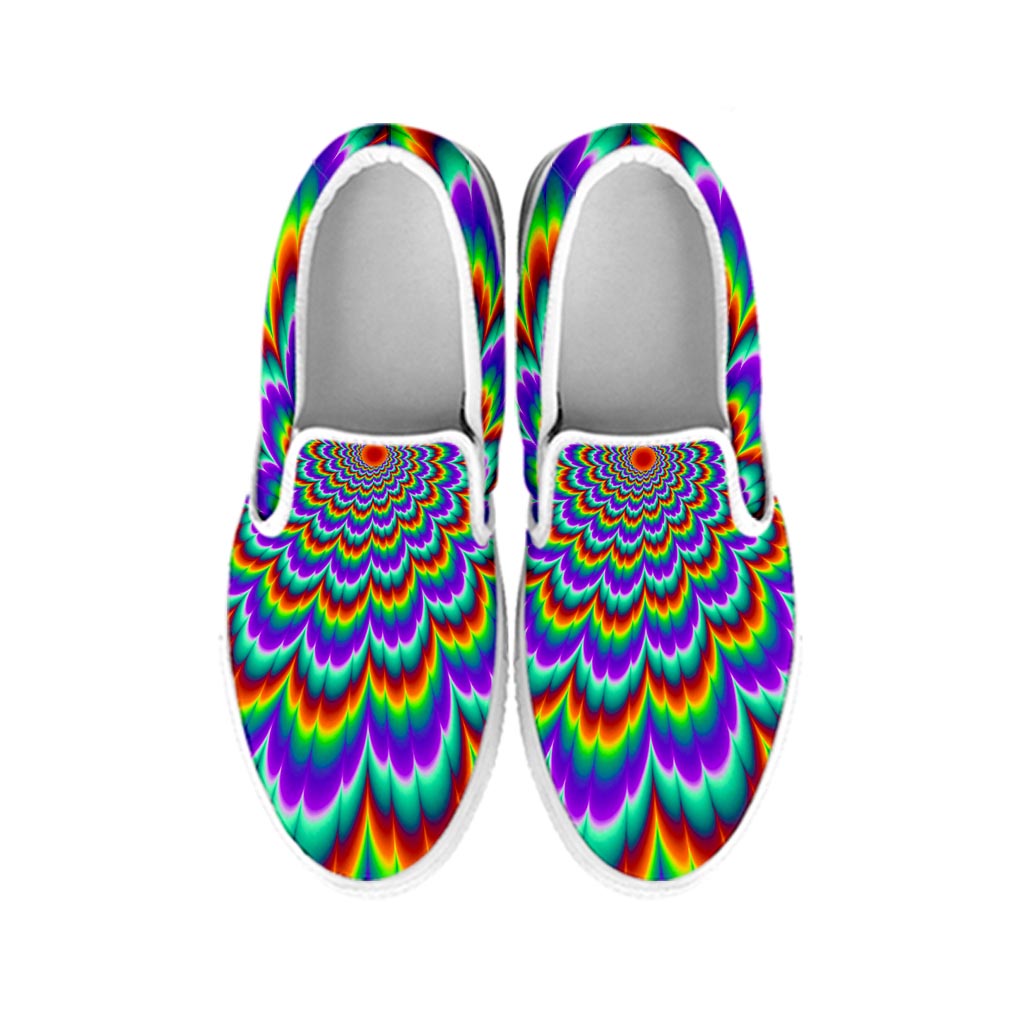Psychedelic Expansion Optical Illusion White Slip On Sneakers
