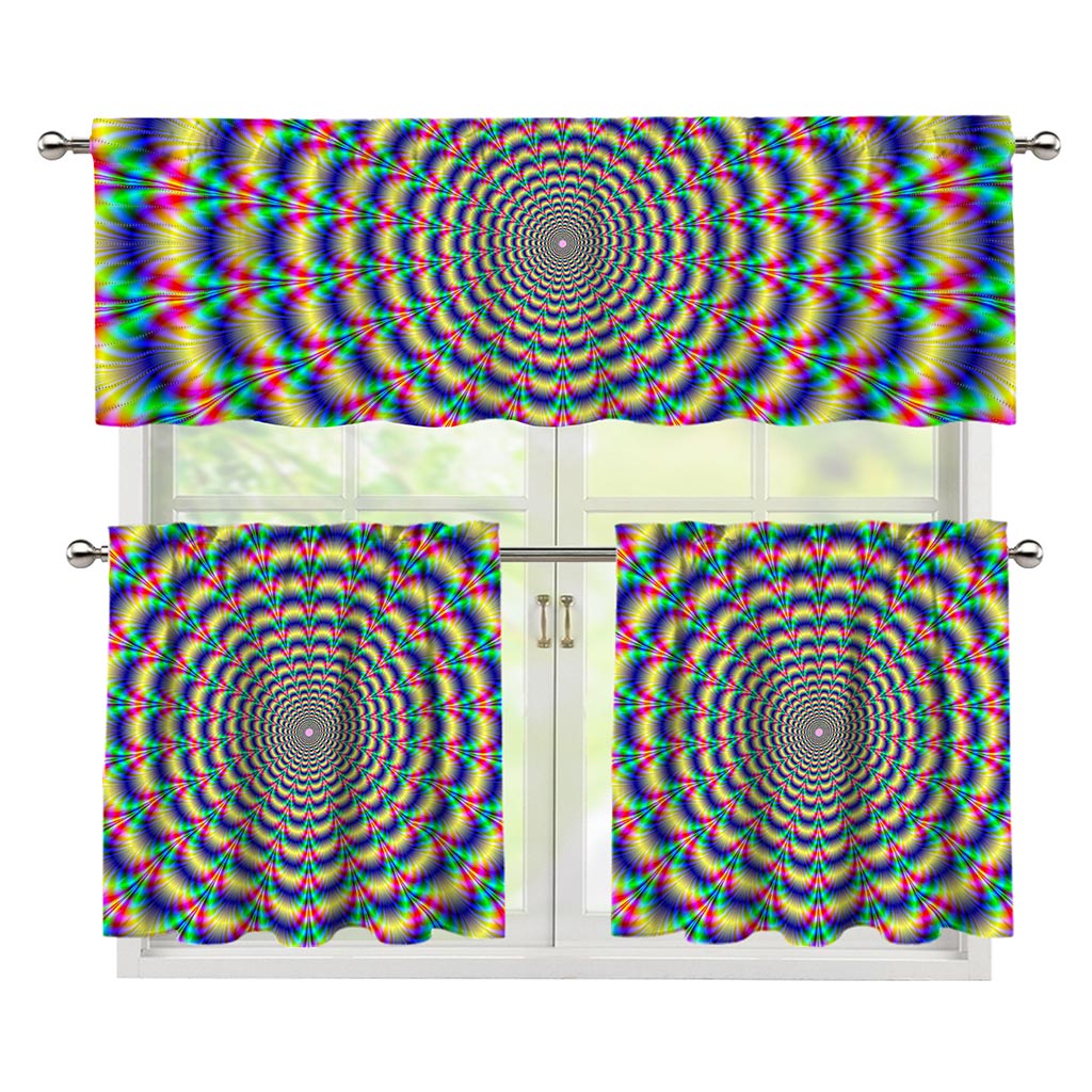 Psychedelic Explosion Optical Illusion 3 Piece Kitchen Curtains