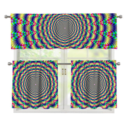Psychedelic Explosion Optical Illusion 3 Piece Kitchen Curtains