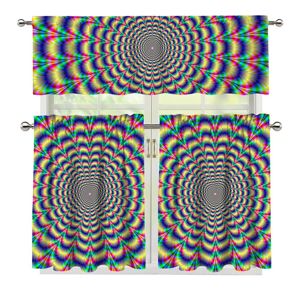 Psychedelic Explosion Optical Illusion 3 Piece Kitchen Curtains