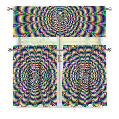 Psychedelic Explosion Optical Illusion 3 Piece Kitchen Curtains