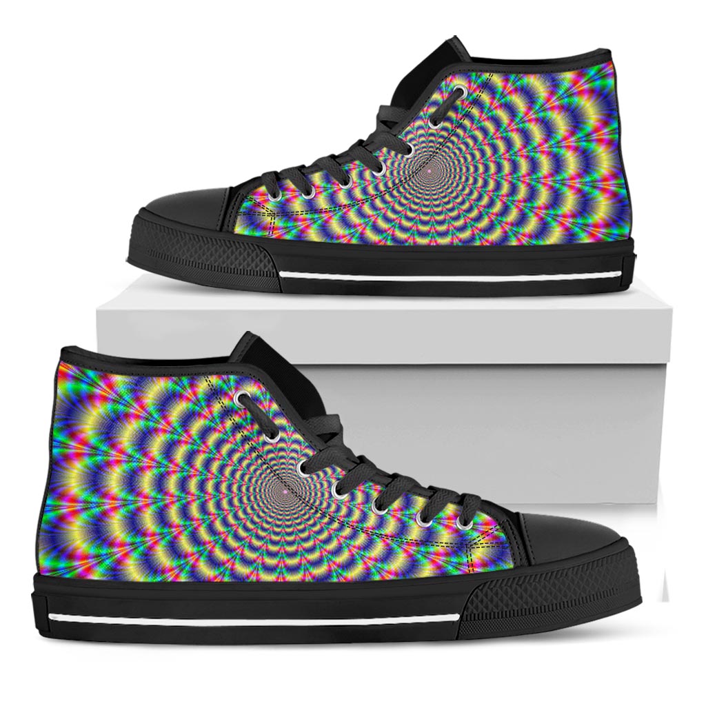 Psychedelic Explosion Optical Illusion Black High Top Sneakers