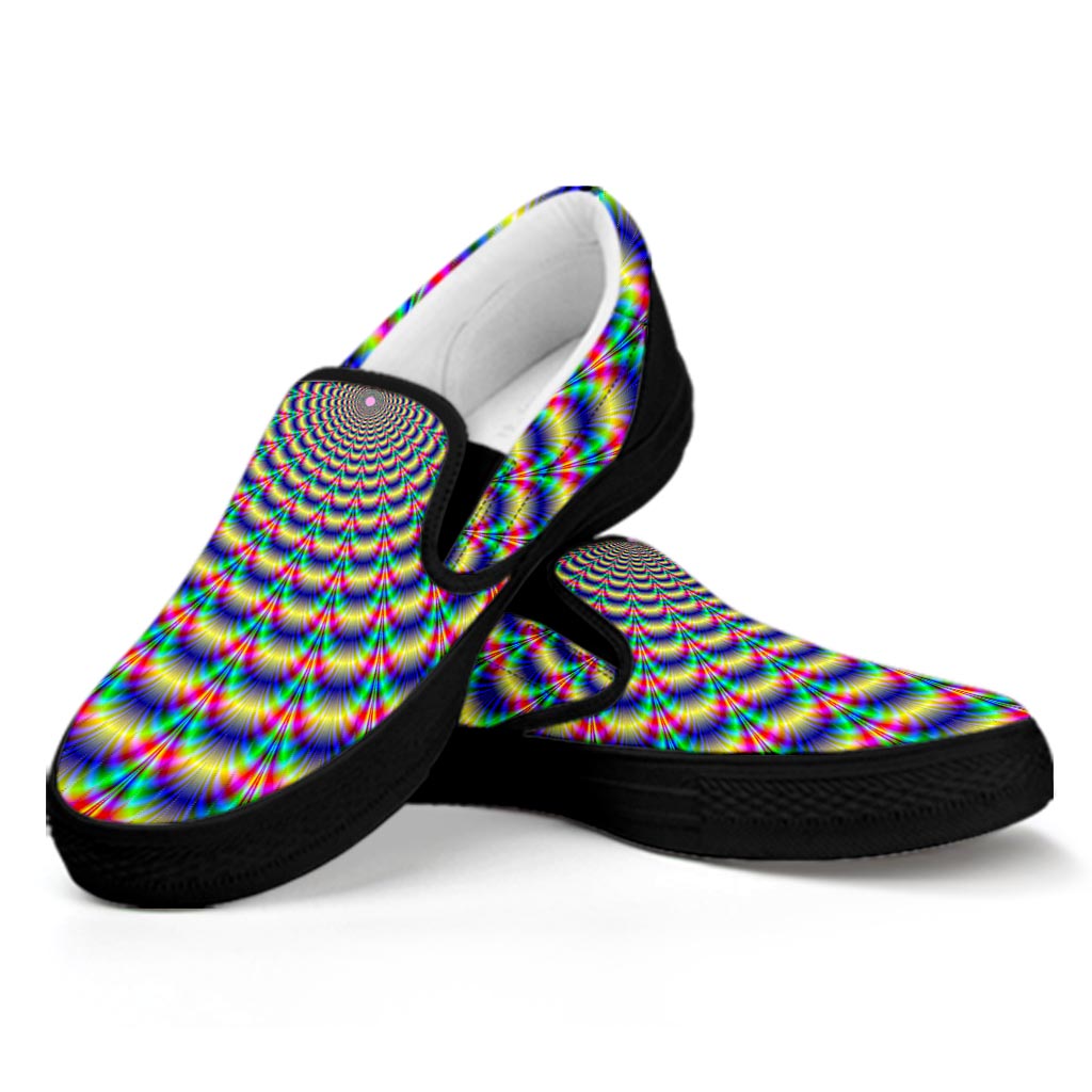 Psychedelic Explosion Optical Illusion Black Slip On Sneakers