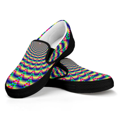 Psychedelic Explosion Optical Illusion Black Slip On Sneakers