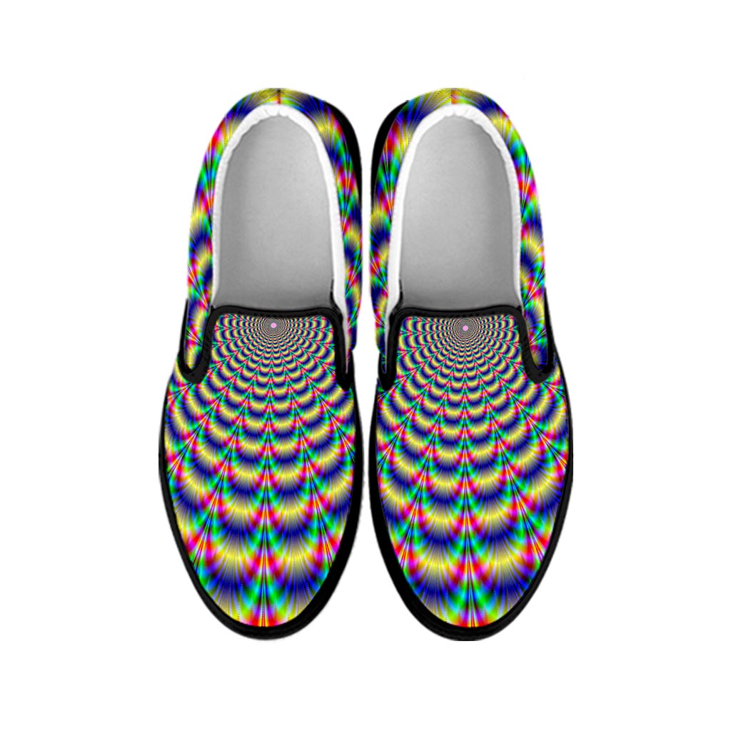 Psychedelic Explosion Optical Illusion Black Slip On Sneakers