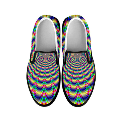 Psychedelic Explosion Optical Illusion Black Slip On Sneakers