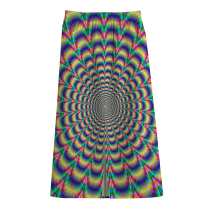 Psychedelic Explosion Optical Illusion Cotton Front Slit Maxi Skirt