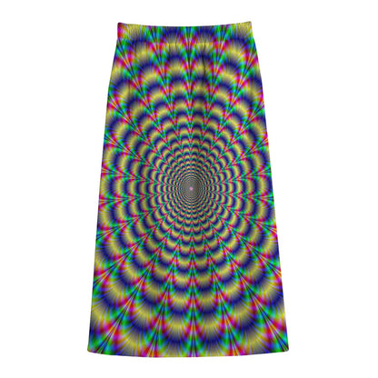 Psychedelic Explosion Optical Illusion Cotton Front Slit Maxi Skirt