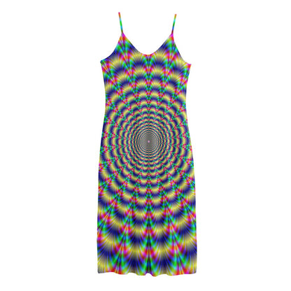 Psychedelic Explosion Optical Illusion Jersey Midi Cami Dress