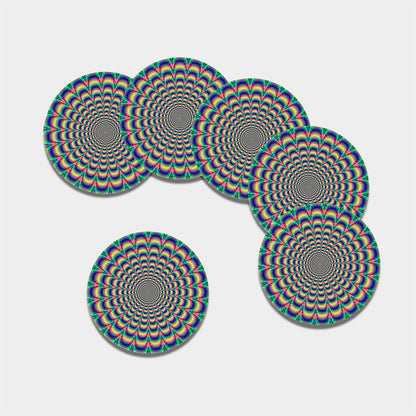 Psychedelic Explosion Optical Illusion Leather Coaster Set