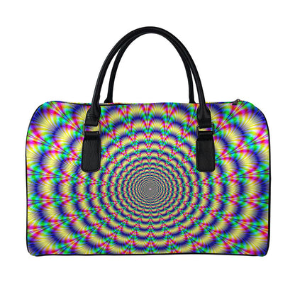 Psychedelic Explosion Optical Illusion Leather Duffle Bag