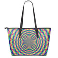 Psychedelic Explosion Optical Illusion Leather Tote Bag With Zipper