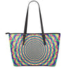 Psychedelic Explosion Optical Illusion Leather Tote Bag