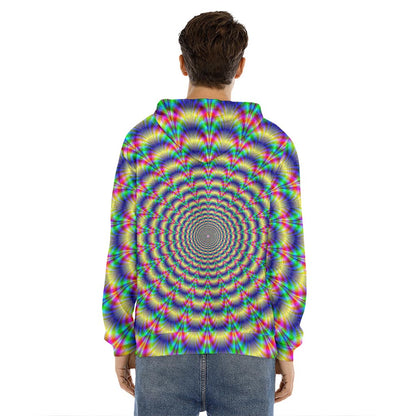 Psychedelic Explosion Optical Illusion Men's Velvet Pullover Hoodie