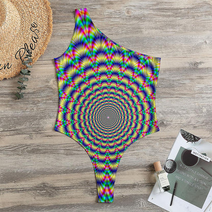 Psychedelic Explosion Optical Illusion One Shoulder Bodysuit