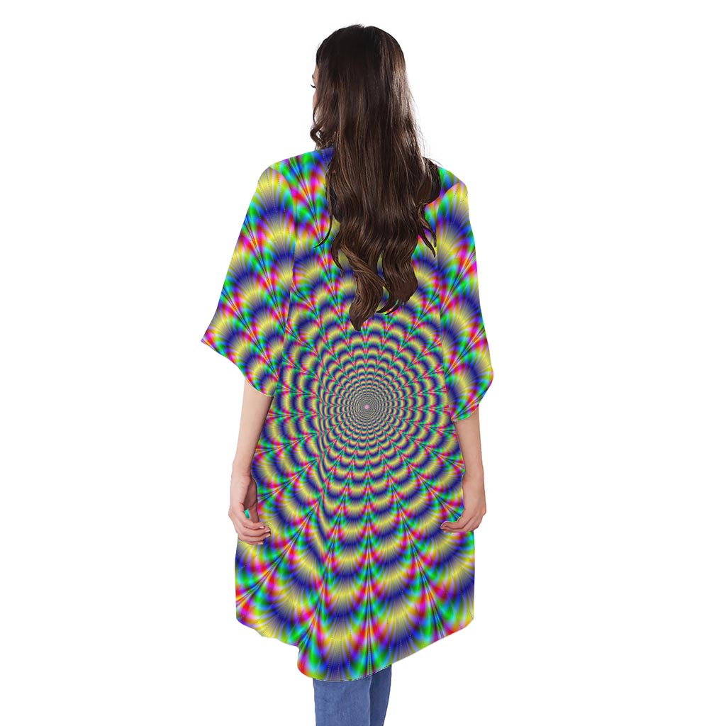 Psychedelic Explosion Optical Illusion Open Front Beach Cover Up
