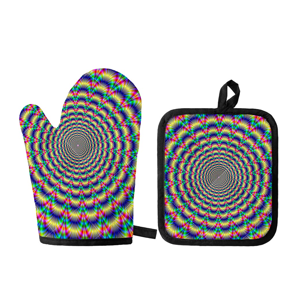 Psychedelic Explosion Optical Illusion Oven Mitt And Pot Holder Set