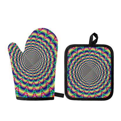 Psychedelic Explosion Optical Illusion Oven Mitt And Pot Holder Set
