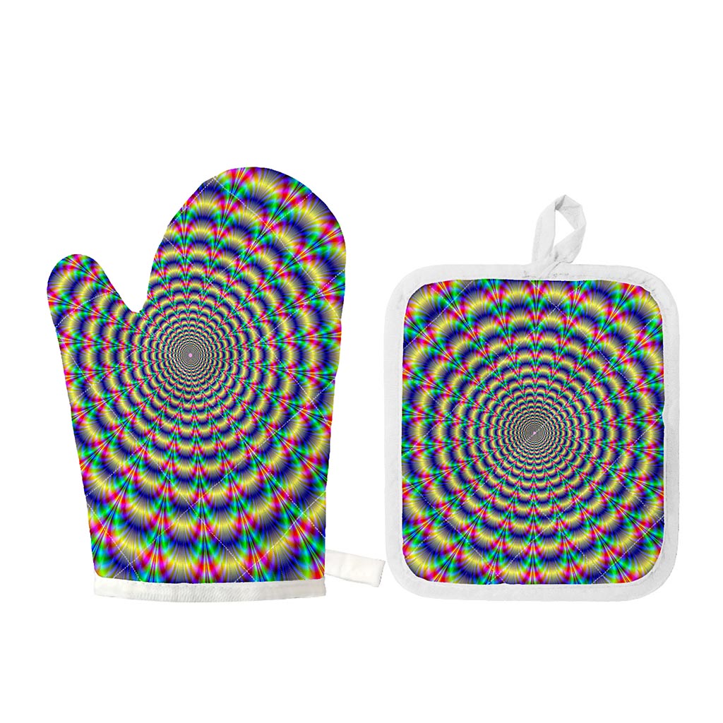 Psychedelic Explosion Optical Illusion Oven Mitt And Pot Holder Set