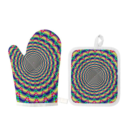 Psychedelic Explosion Optical Illusion Oven Mitt And Pot Holder Set