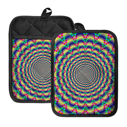 Psychedelic Explosion Optical Illusion Pot Holders With Pocket