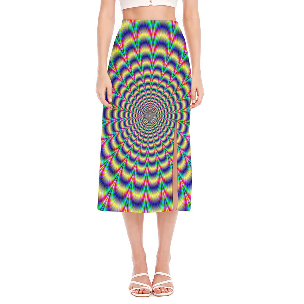 Psychedelic Explosion Optical Illusion Side Slit Midi Skirt