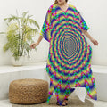 Psychedelic Explosion Optical Illusion Silk V-Neck Kaftan Dress