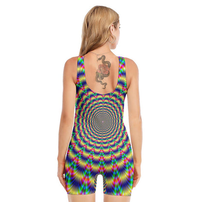 Psychedelic Explosion Optical Illusion Sleeveless One Piece Swimsuit
