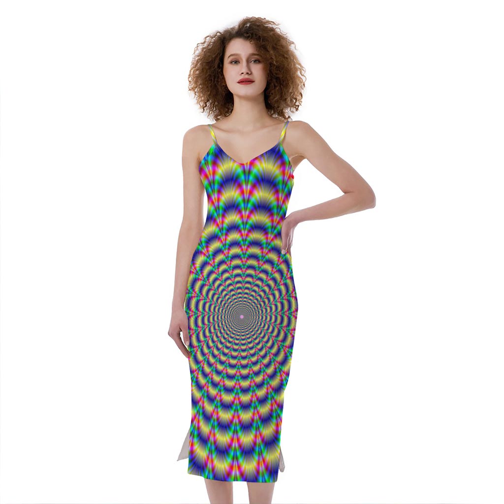 Psychedelic Explosion Optical Illusion Slim Fit Midi Cami Dress