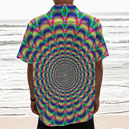 Psychedelic Explosion Optical Illusion Textured Short Sleeve Shirt