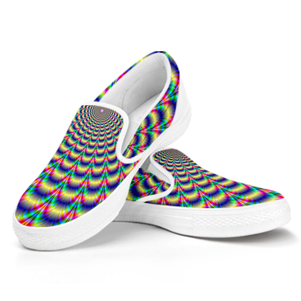 Psychedelic Explosion Optical Illusion White Slip On Sneakers