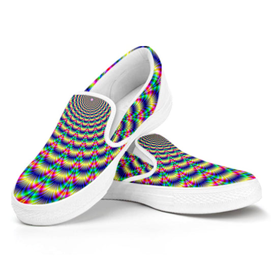 Psychedelic Explosion Optical Illusion White Slip On Sneakers