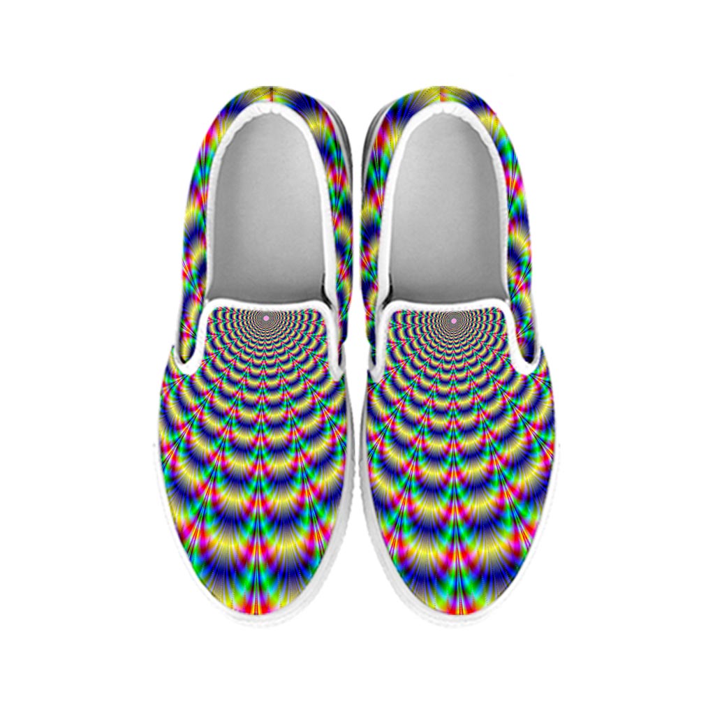 Psychedelic Explosion Optical Illusion White Slip On Sneakers