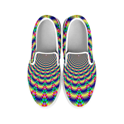 Psychedelic Explosion Optical Illusion White Slip On Sneakers