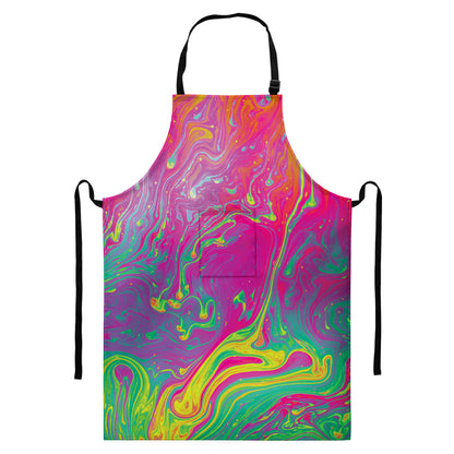 Psychedelic Formed Print Bib Apron With Pocket