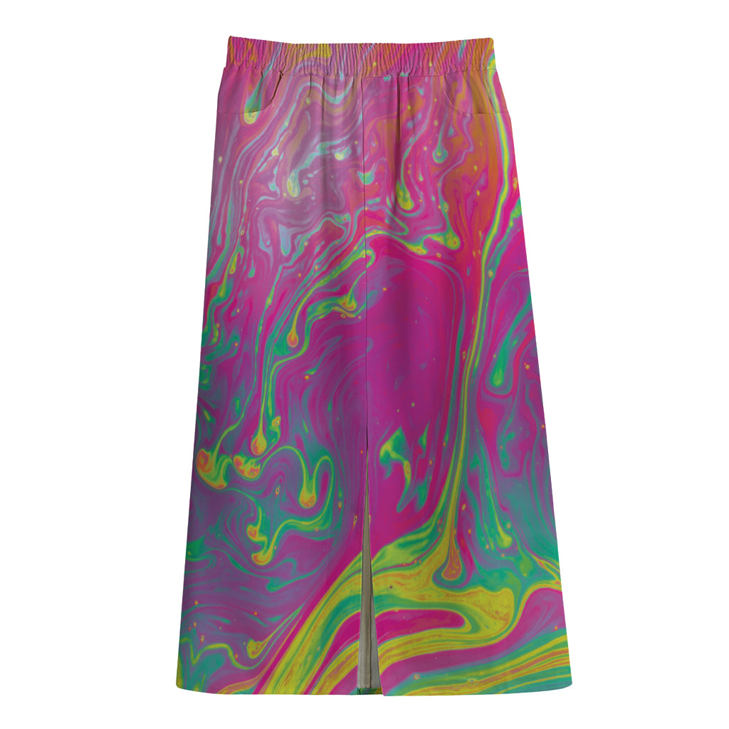 Psychedelic Formed Print Cotton Front Slit Maxi Skirt