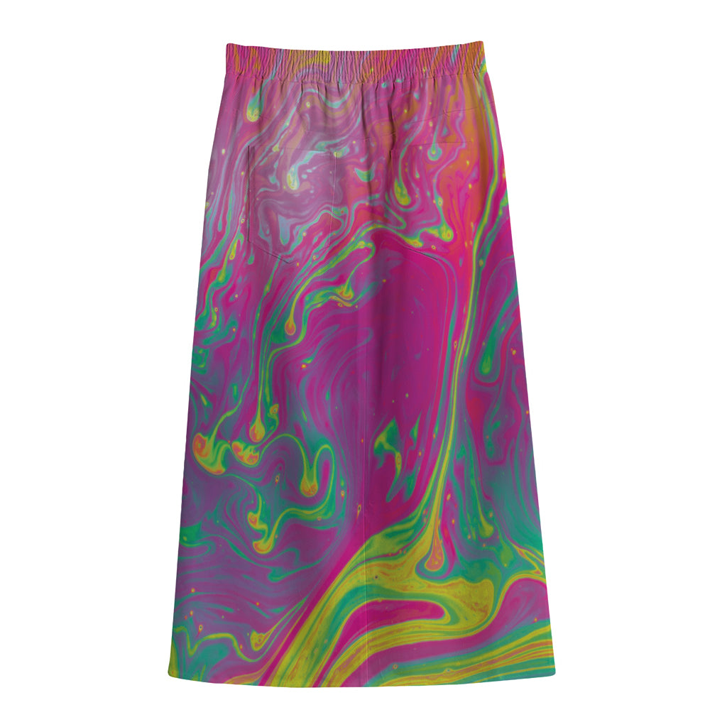 Psychedelic Formed Print Cotton Front Slit Maxi Skirt