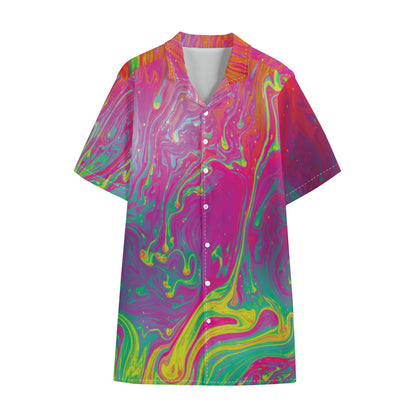 Psychedelic Formed Print Cotton Hawaiian Shirt
